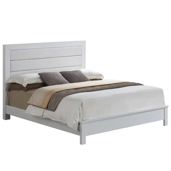Contemporary Home Living Faux Leather Upholstered Queen Panel Bed - 87" - White