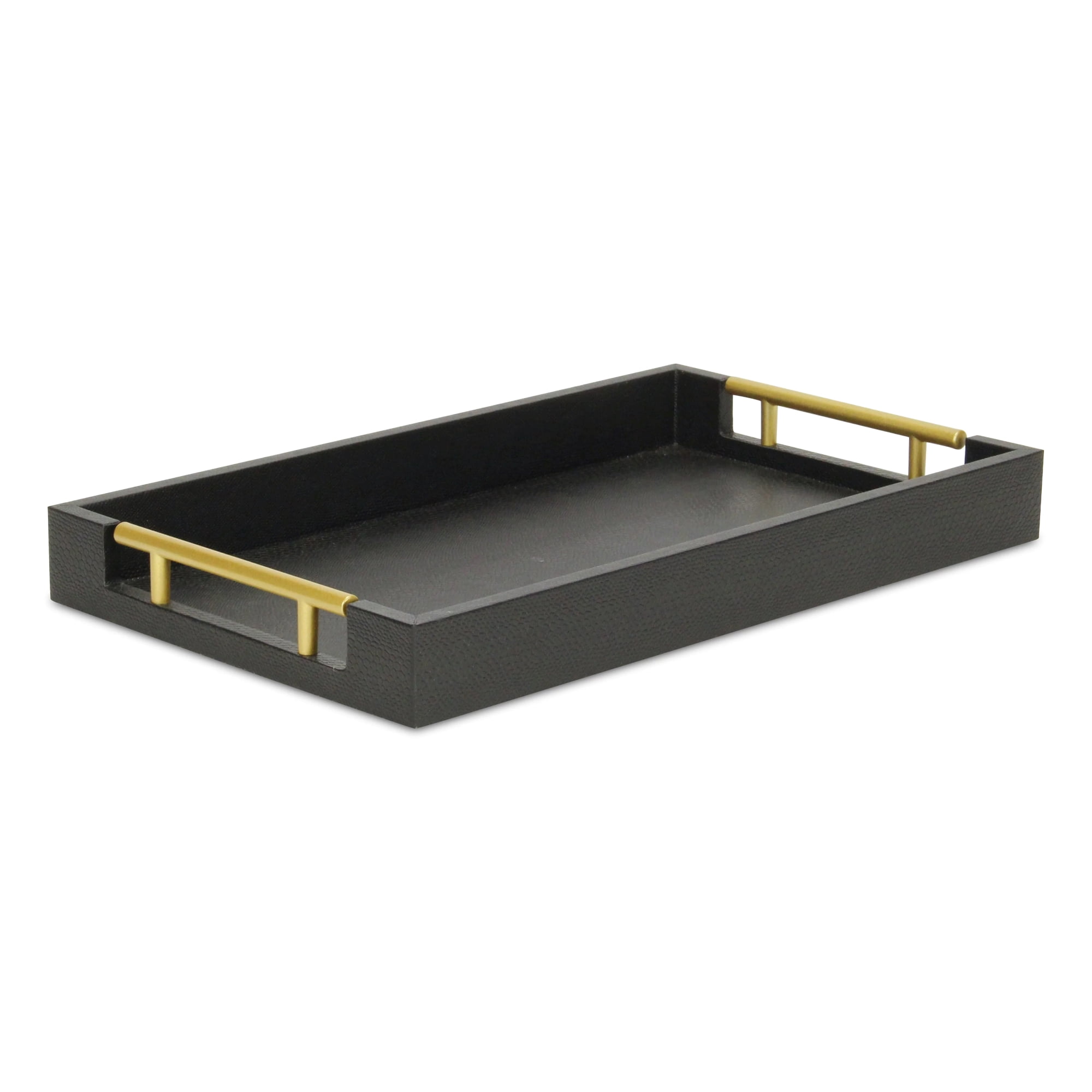 Black Faux Snakeskin Tray with Gold Metal Handles, 15.75"