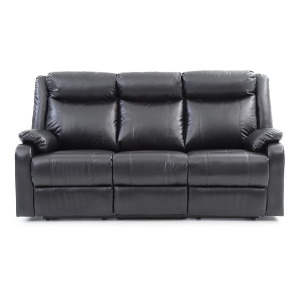 Contemporary Home Living Faux leather 3-Seater Reclining Sofa with Pillow Top Arms - 76" - Black
