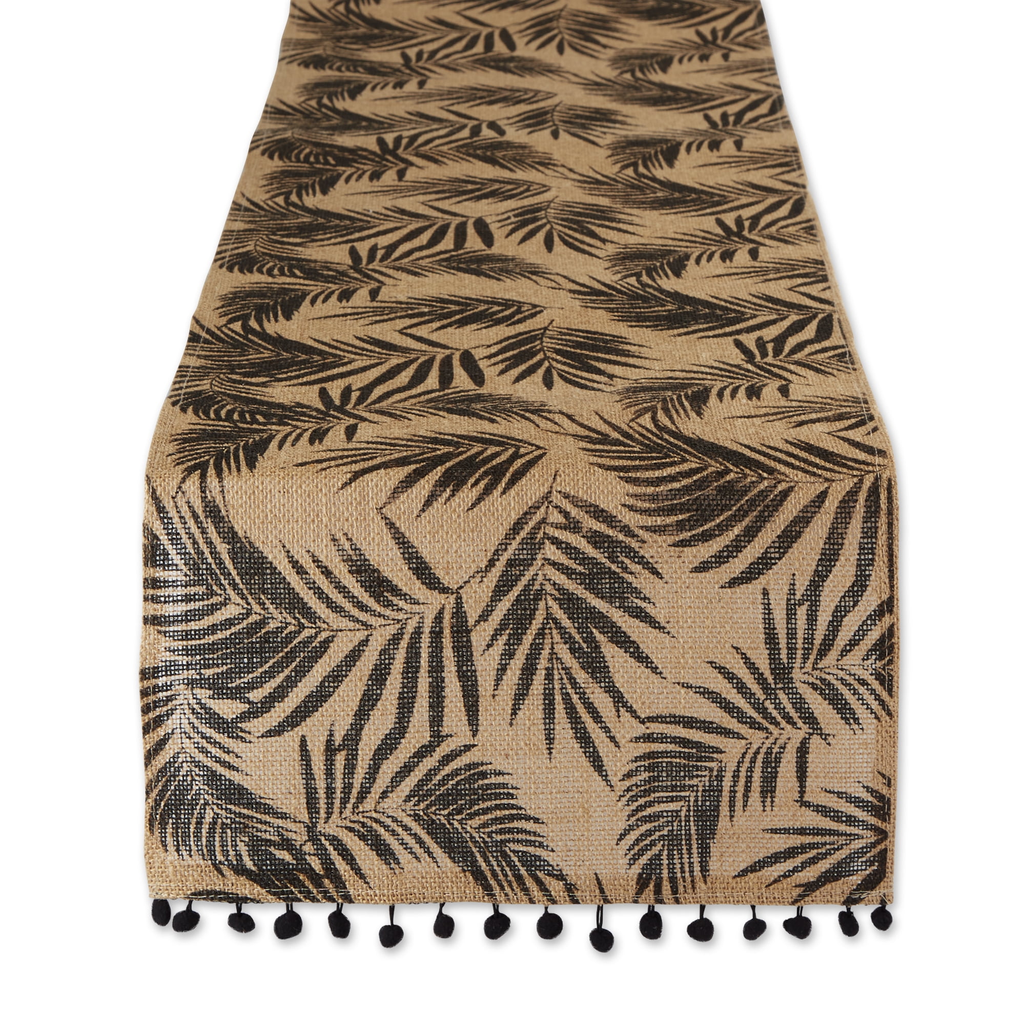 Black and Beige Jute Fern Print Table Runner, 72"