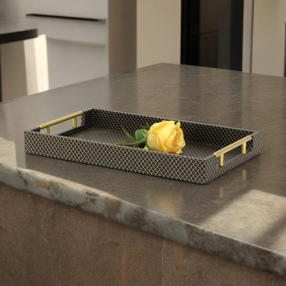 Contemporary Home Living Fish Scale Rectangular Serving Tray - 15.75" - Black and Gold