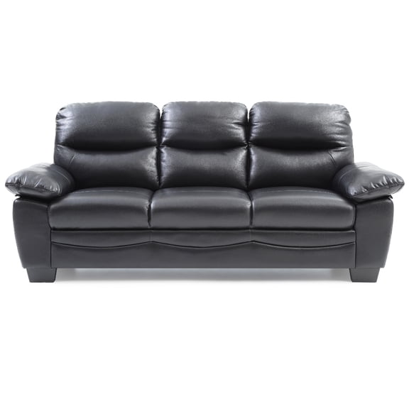 Contemporary Home Living Flared Arm Faux Leather Straight Sofa - 78" - Black