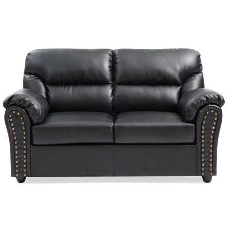 Contemporary Home Living Flared Arm Faux Leather Straight Sofa with Nailhead Trim - 60" - Black