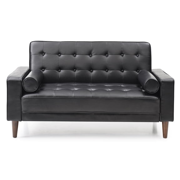 Contemporary Home Living Flared Arm Faux Leather Tufted Straight Sofa with Bolster Pillows - 60" -