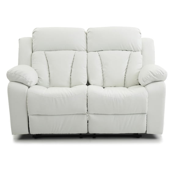 Contemporary Home Living Flared Arm Tufted Faux Leather Straight Reclining Sofa - 62" - White