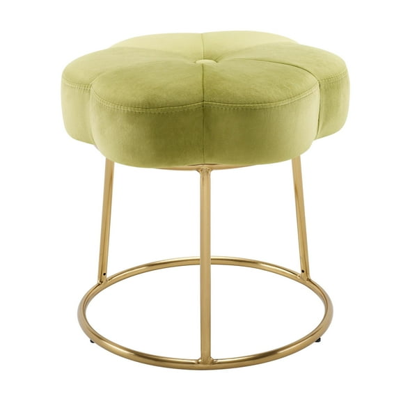 Contemporary Home Living Floral Accent Vanity Stool - 17.75" - Green and Gold