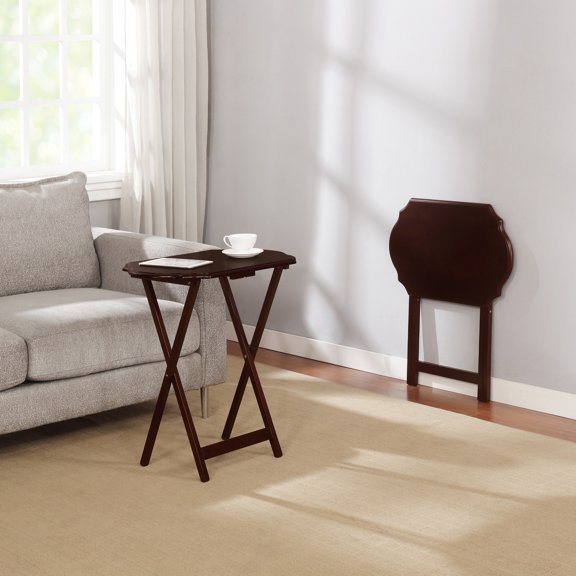 Contemporary Home Living Foldable Snack Tray Tables - 26.25" - Espresso Brown - Set of 2