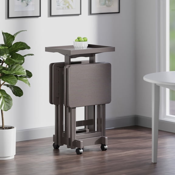 Contemporary Home Living Folding Wooden Snack Tables with Removable Tray - 36.25" - Oyster Gray -