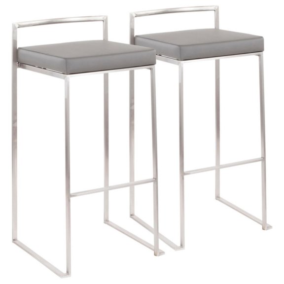 Contemporary Home Living Fuji Contemporary Stackable Barstool in Stainless Steel with Grey Faux