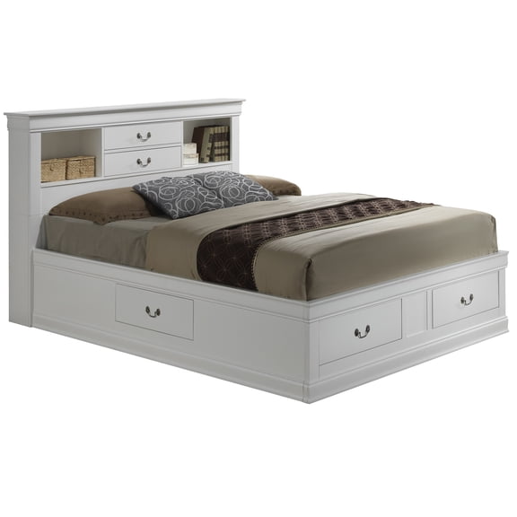Contemporary Home Living Full Platform Bed with Storage Drawers - 84" - White
