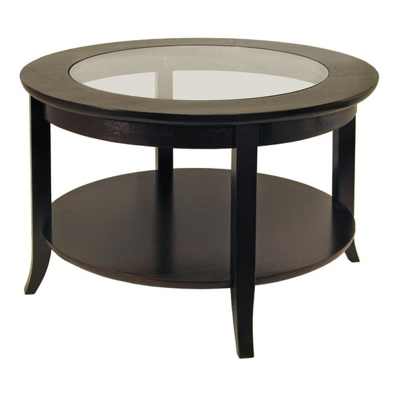 Contemporary Home Living Genoa Round Glass Top Coffee Table - 30" - Dark Espresso