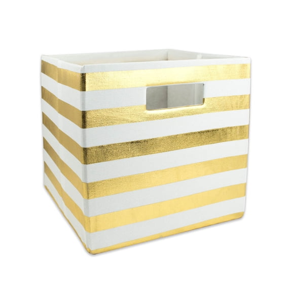 DII 11" Square Modern Polyester Cube Stripe Storage Bin in Gold