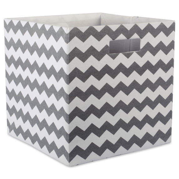 Contemporary Home Living Gray Polyester Cube Storage Bin with Chevron Design 11"