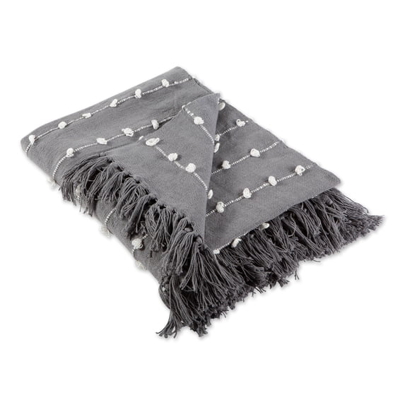 Contemporary Home Living Gray and White Striped Rectangular Woven Loop Cotton Decorative Throw 50" x