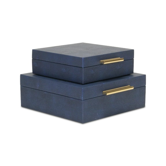 Contemporary Home Living Handcrafted Faux Shagreen Decorative Boxes - 10.5" - Navy Blue - Set of 2