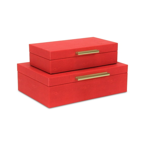 Contemporary Home Living Handcrafted Faux Shagreen Decorative Boxes - 11.75" - Red and Gold - Set of