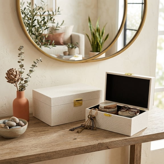 Contemporary Home Living Handcrafted Rectangular Nesting Boxes - 11.75" - Cream - Set of 2