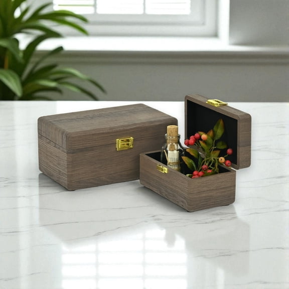 Contemporary Home Living Handcrafted Rustic Wooden Rectangular Boxes - 10" - Brown - Set of 2