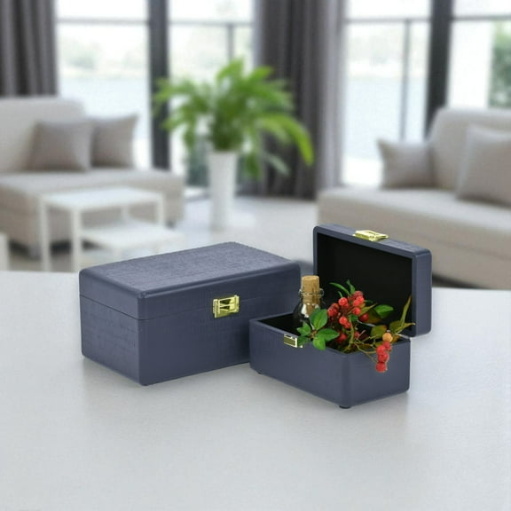 Contemporary Home Living Handcrafted Rustic Wooden Rectangular Boxes - 10" - Navy Blue - Set of 2