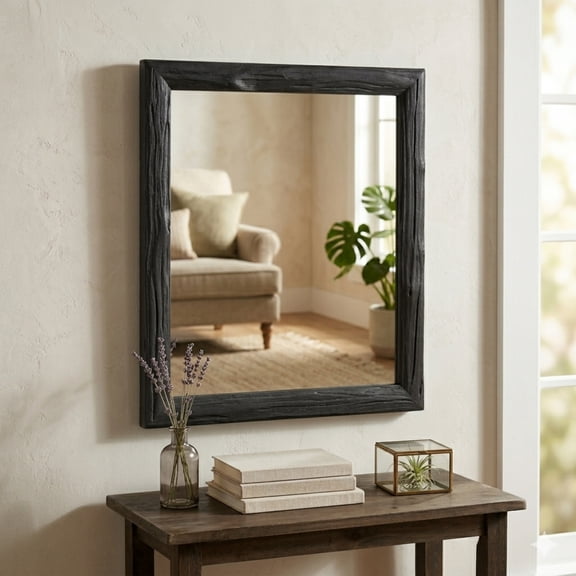 Contemporary Home Living Handmade Rectangular Framed Wall Mirror - Black - 20"