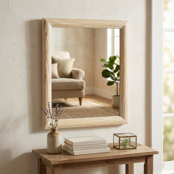 Contemporary Home Living Handmade Rectangular Framed Wall Mirror - White - 20"