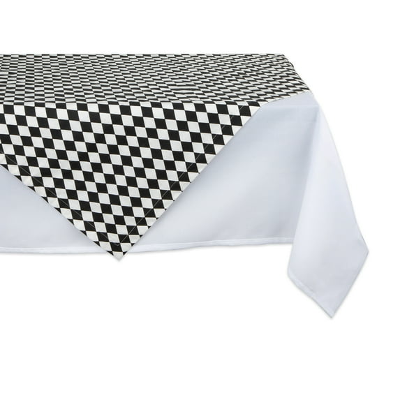 Contemporary Home Living Harlequin Square Cotton Tablecloth - 40" - White and Black