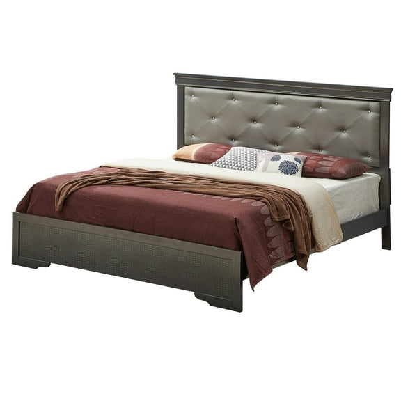 Contemporary Home Living Jewel Tufted Metallic Full Panel Bed - 80" - Silver Champagne