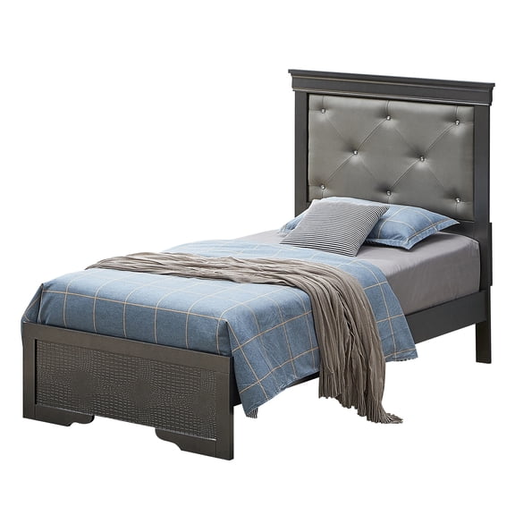 Contemporary Home Living Jewel Tufted Metallic Twin Panel Bed - 80" - Silver Champagne