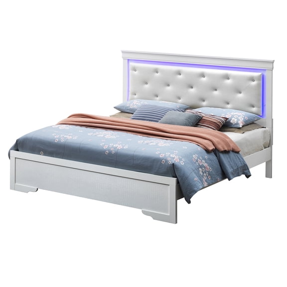 Contemporary Home Living Jeweled Tufted King Panel Bed with LED Lights - 85" - Silver Champagne