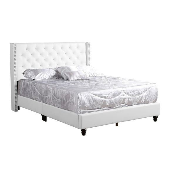 Contemporary Home Living Jeweled Tufted Upholstered Panel Queen Bed - 86" - White