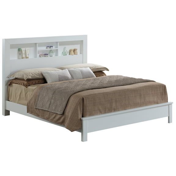 Contemporary Home Living King Platform Bed with Storage Shelves - 87" - White