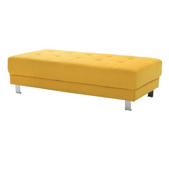 Contemporary Home Living Linen Upholstered Tufted Ottoman - 57" - Yellow