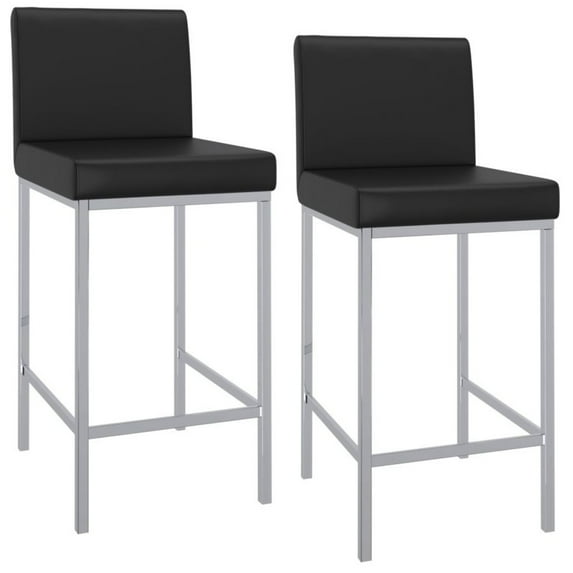 Contemporary Home Living Low Back Counter Stool - 37.5" - Set of 2 - Black and Chrome