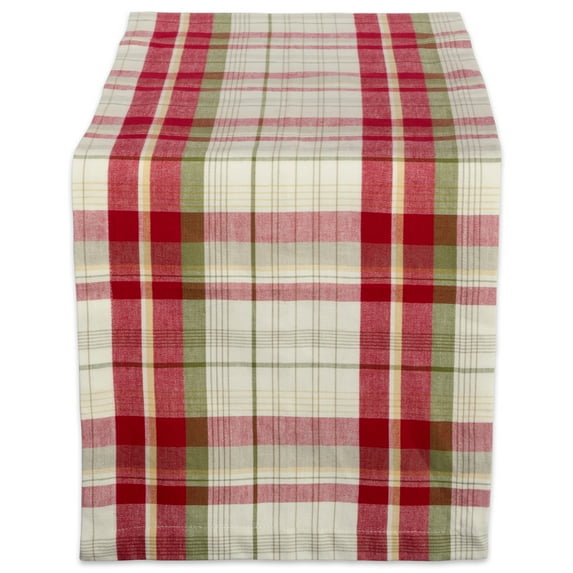Contemporary Home Living Orchard Plaid Cotton Table Runner - 108" - Cream and Red