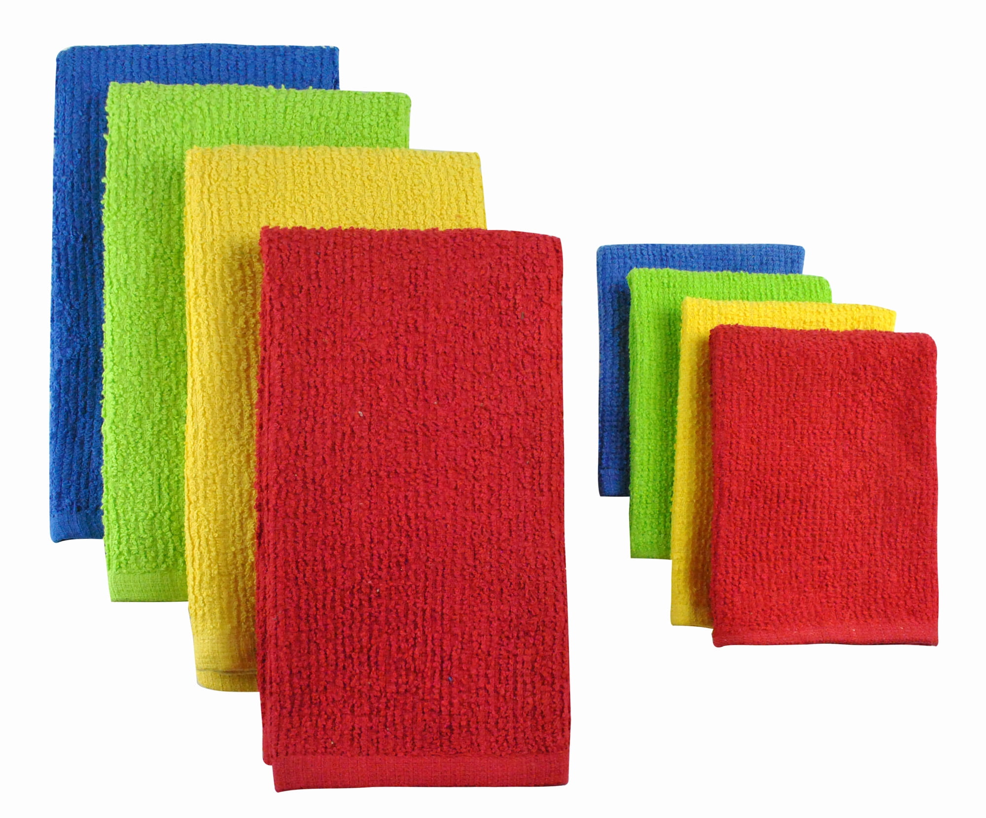 Pack of 8 Solid Multi-Colored Dish Towel & Wash Cloth Kitchen