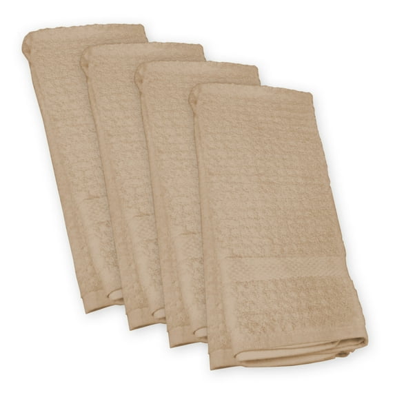 Contemporary Home Living Pebble Waffle Terry Cotton Kitchen Dishtowels - 26" - Beige - Set of 4