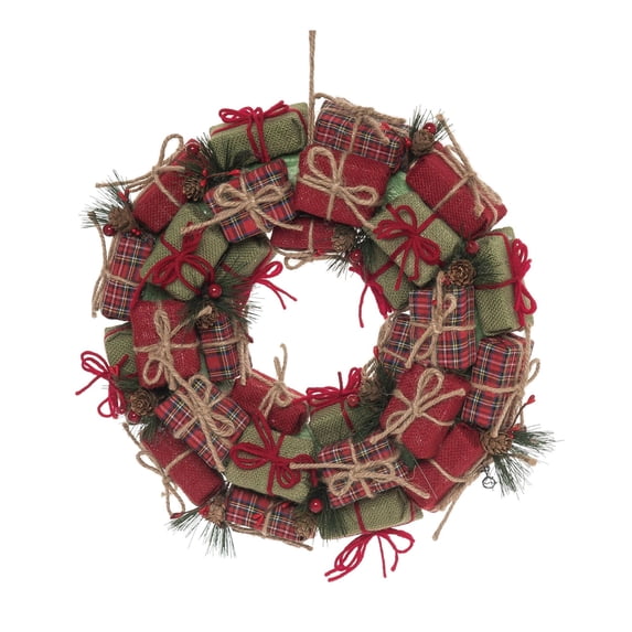 Contemporary Home Living Pinecone and Gift Christmas Wreath, 17.75-Inch, Unlit