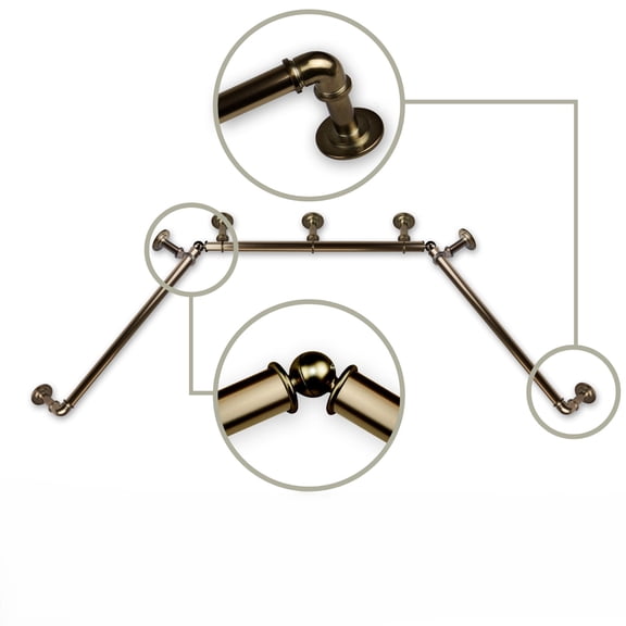 Contemporary Home Living Pipe Bay Window Metal Curtain Rod - 162" - Gold