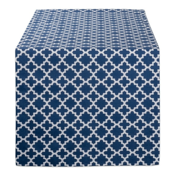 Contemporary Home Living Quatrefoil Cotton Table Runner - 108" - Navy Blue and White