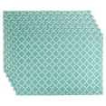 thumbnail image 1 of Contemporary Home Living Quatrefoil Rectangular Cotton Placemats - 19" - Aqua and White - Set of 6, 1 of 4
