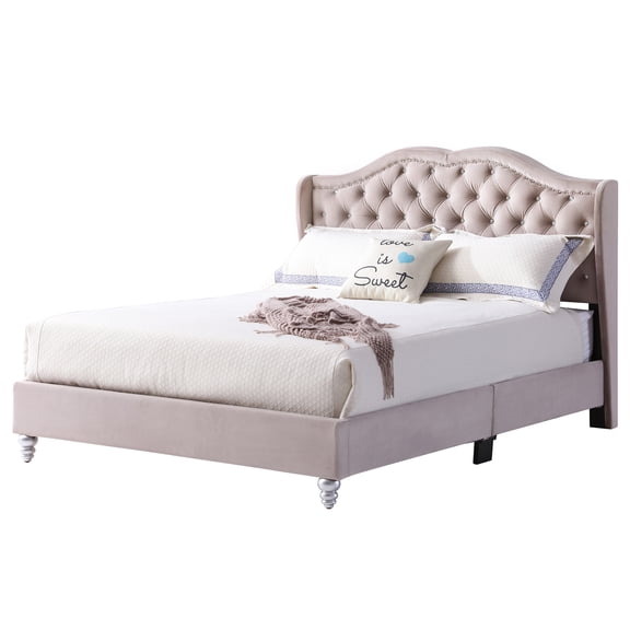 Contemporary Home Living Queen Faux Jewel Tufted Panel Bed - 86" - Beige