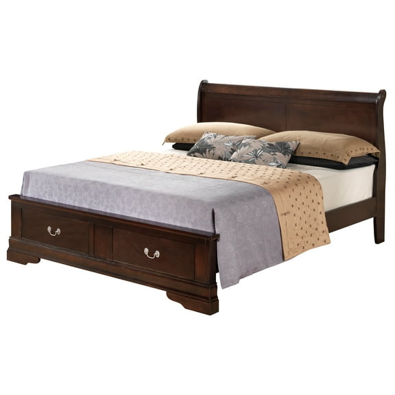 Contemporary Home Living Queen Sleigh Bed with Two Storage Drawers - 87" - Dark Brown