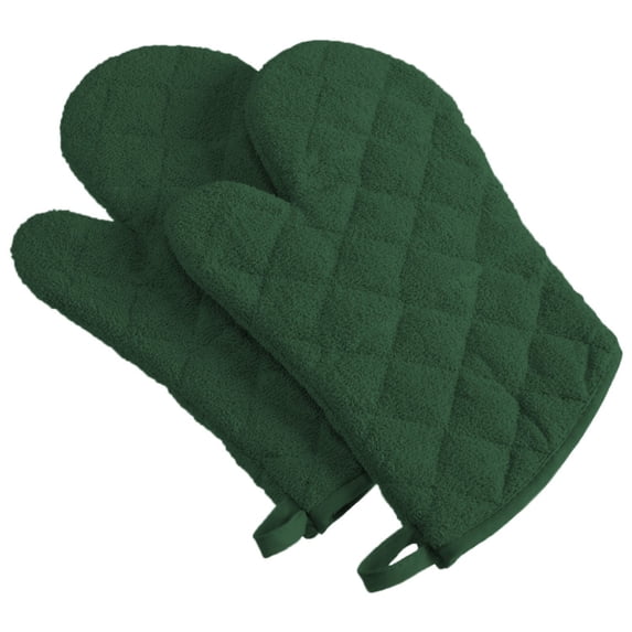 Contemporary Home Living Quilted Terry Cotton Kitchen Oven Mitts - 13" - Seaweed Green - Set of 2