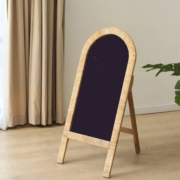 Contemporary Home Living Rattan Wrapped Curved Standing Chalkboard - 32" - Brown and Black