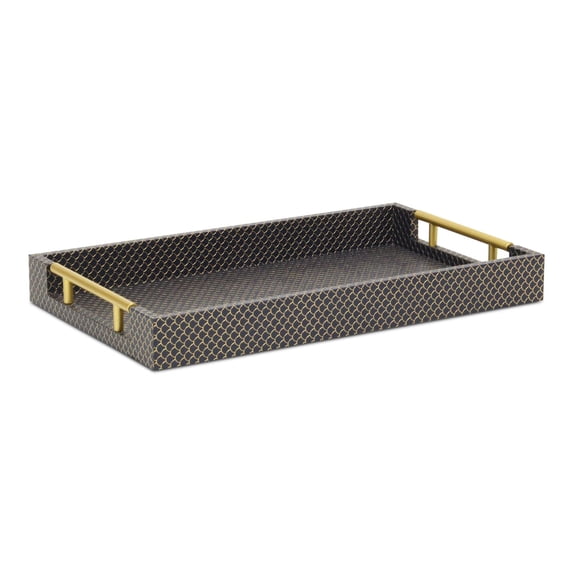 Contemporary Home Living Rectangular Fish Scale Serving Tray - 15.75" - Navy Blue and Gold