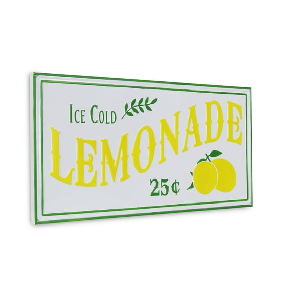 Contemporary Home Living Rectangular Ice Cold Lemonade Metal Wall Sign - 32" - Yellow