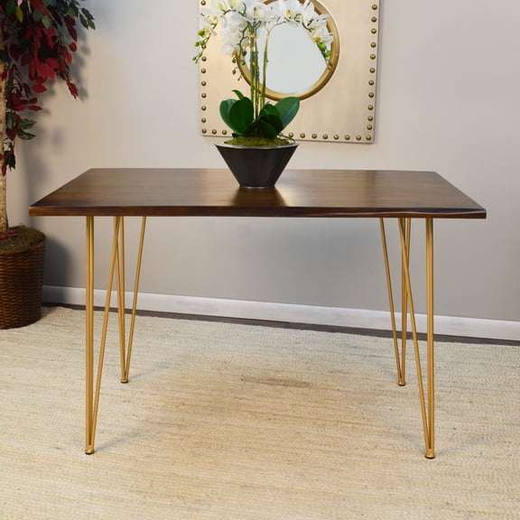 Contemporary Home Living Rectangular Wooden Dining Table - 48" - Brown and Gold