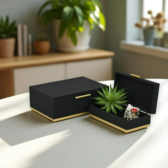 Contemporary Home Living Retro Striped Rectangular Nesting Boxes - 11.75" - Black and Gold - Set of