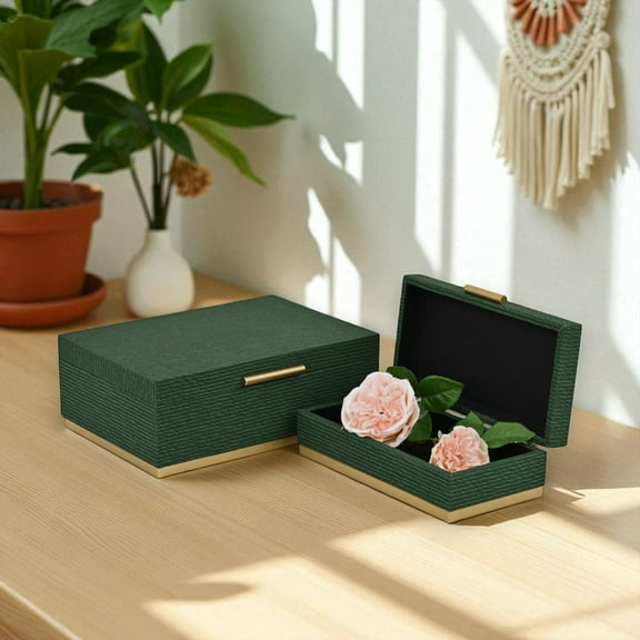 Contemporary Home Living Retro Striped Rectangular Nesting Boxes - 11.75" - Green and Gold - Set of