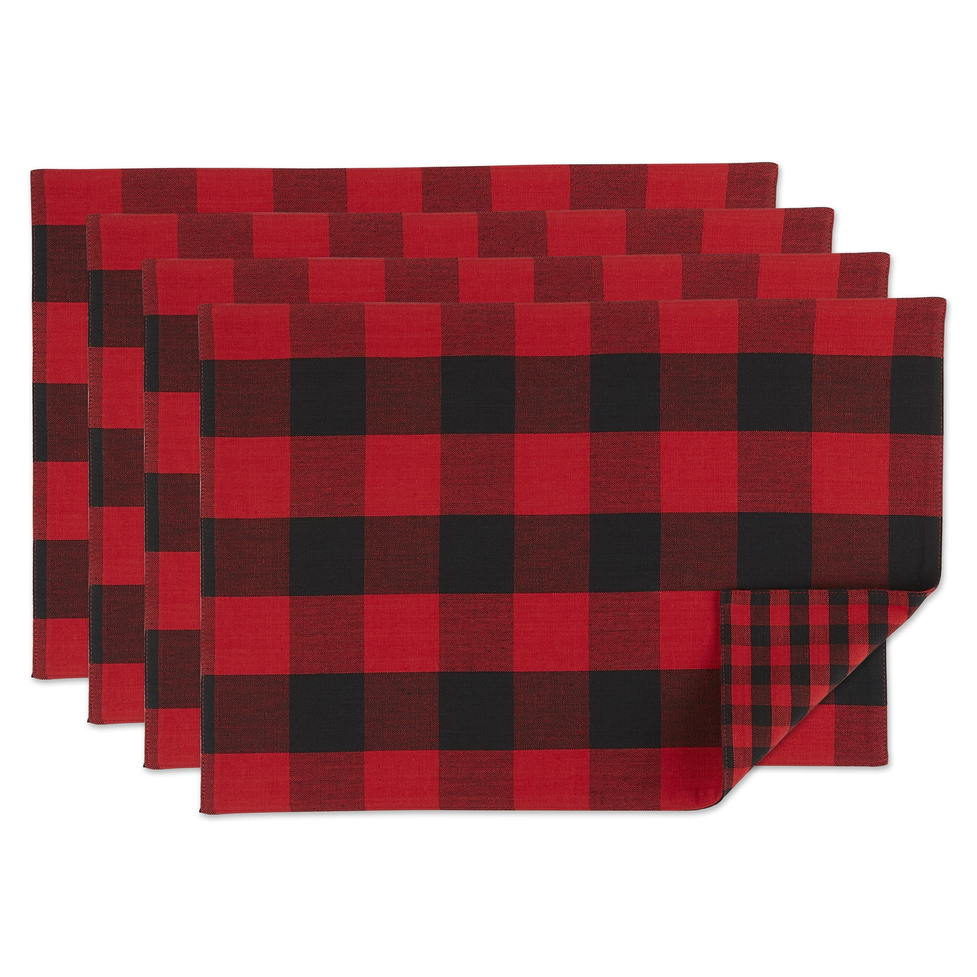 Red/Black Reversible Gingham/Buffalo Check Placemat Set